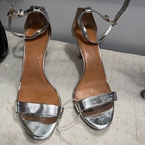 J. Crew Shiny Silver Heels with Ankle Strap